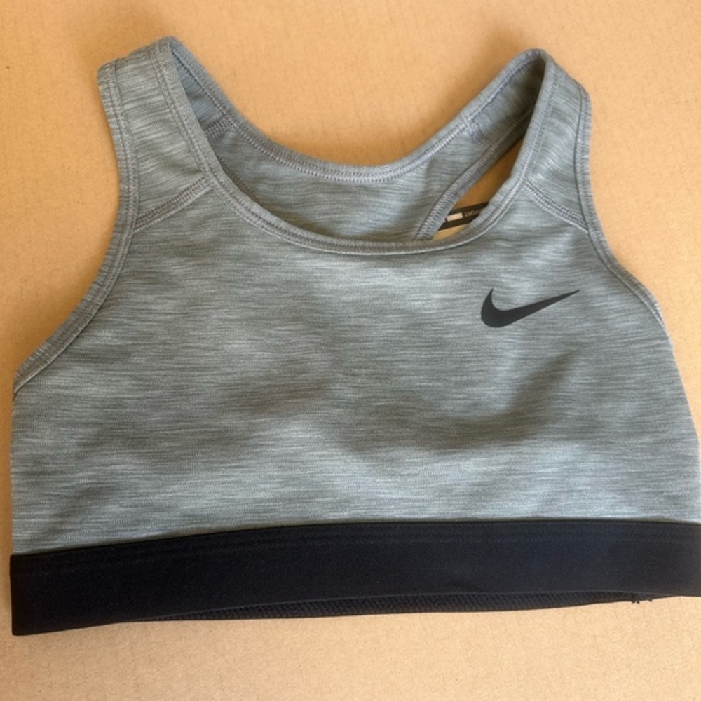 Nike Swoosh Medium Support Racerback Sports Bra Grey Heather Black BV3900-084 XS